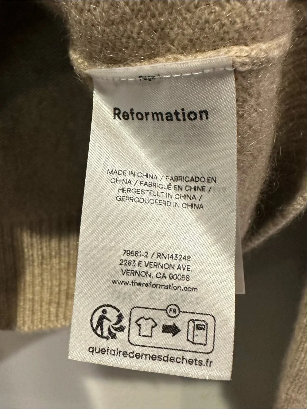 Reformation Women’s Clara Cashmere Cardigan with beige and Navy Diamonds - Picture 7 of 10